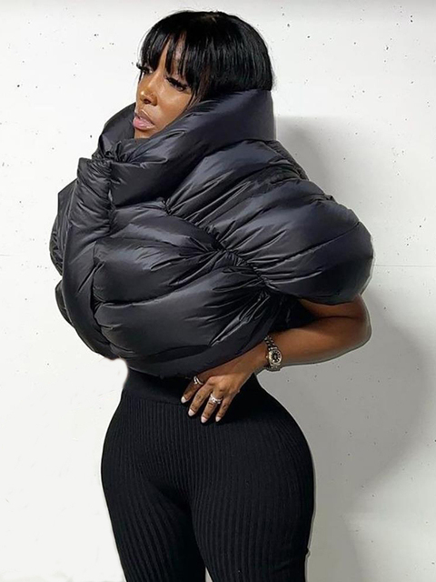 Women's Down Parkas Simenual Cotton-padded Puffer Jacket Women Irregular Sleeveless Terry Mock Neck Zipper Casual Streetwear Bread Outerwear Badd