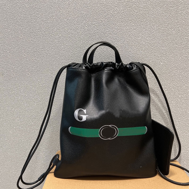 Drawstring Backpack Fashion Handbags Purse Genuine Leather Red Green Sign Zipper Wallet Women Back Pack Large Capacity Pocket