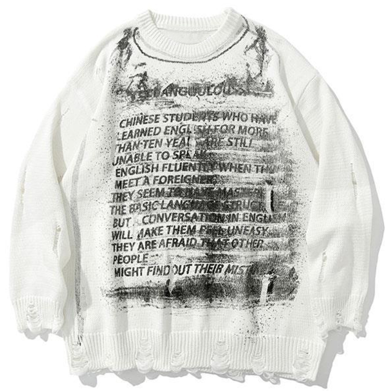 Men's Sweaters Retro Vintage Sweater Black Loose Hip Hop Streetwear Letter Pullovers Men Clothing Harajuku Fashion Male Casual Knitwear Tops 2209