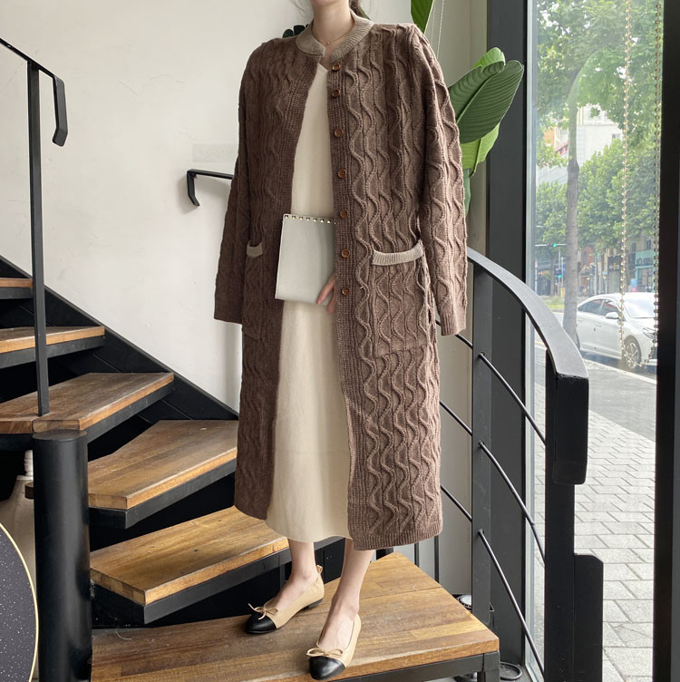 Womens Sweaters Winter Vintage Cardigan Long Knitted Solid Color Wave Pattern Single Breasted Thick Warm Korean Fashion Women Coats 220906