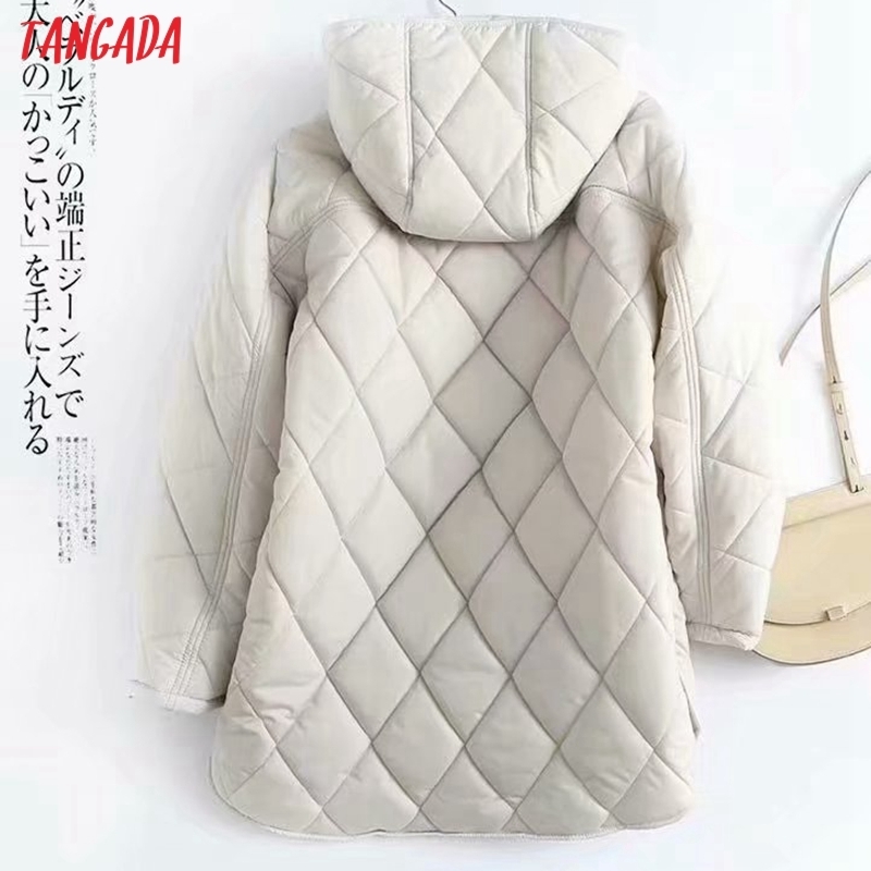 Women's Down Parkas Tangada Women Beige Oversize Long Hood Parkas Autumn Winter Long Sleeve Buttons Pockets Female Warm Coat 6W02 220906