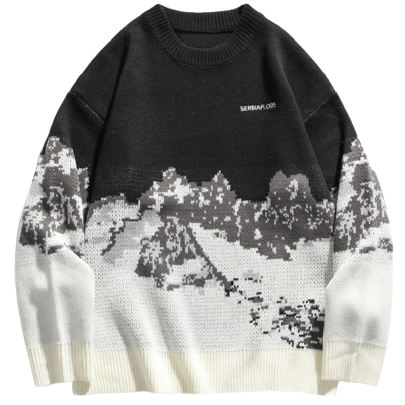 Men's Sweaters Snow Mountain Knitted Sweater Men Streetwear Hip Hop Harajuku Pullover Knitwear Tops Winter Fashion Jumper Vintage Sweaters 220906