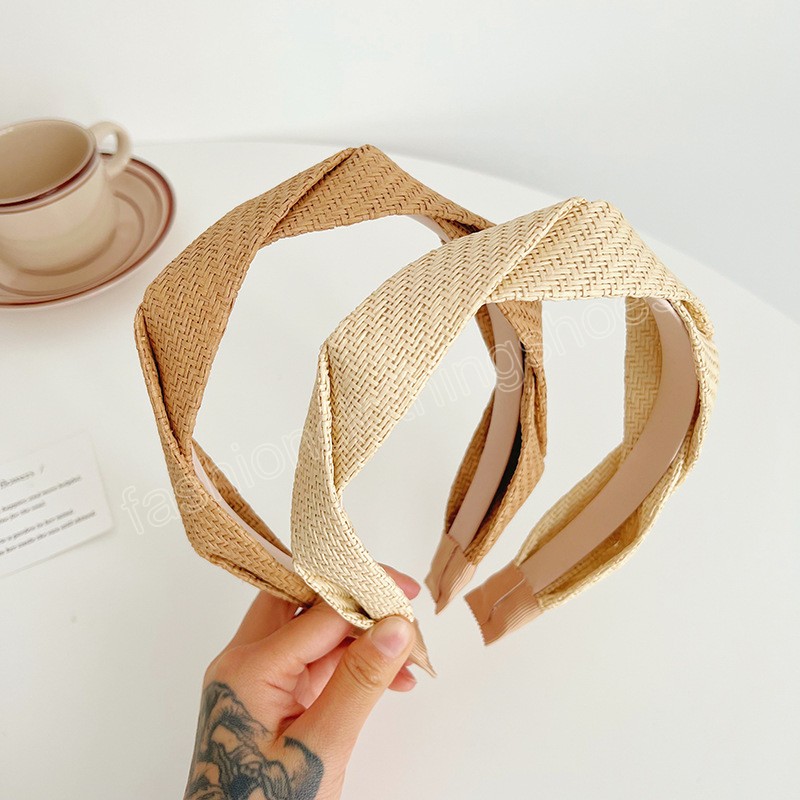 Bohemian Vintage Grass Weaving Headband Hairband Hair Accessories Cross Handmade Hair Hoop For Women Girls