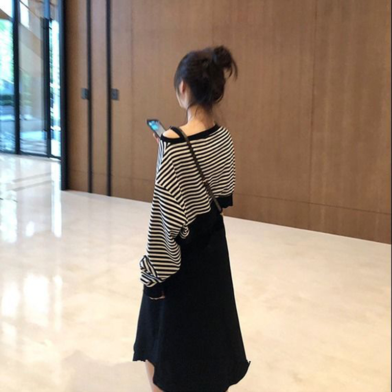 Two Piece Dress Women Sets Oneck Sweatshirt Pullover Striped Tank Dress Korean Style Trendy Casual Simple Street Wear High Quality Soft 220906