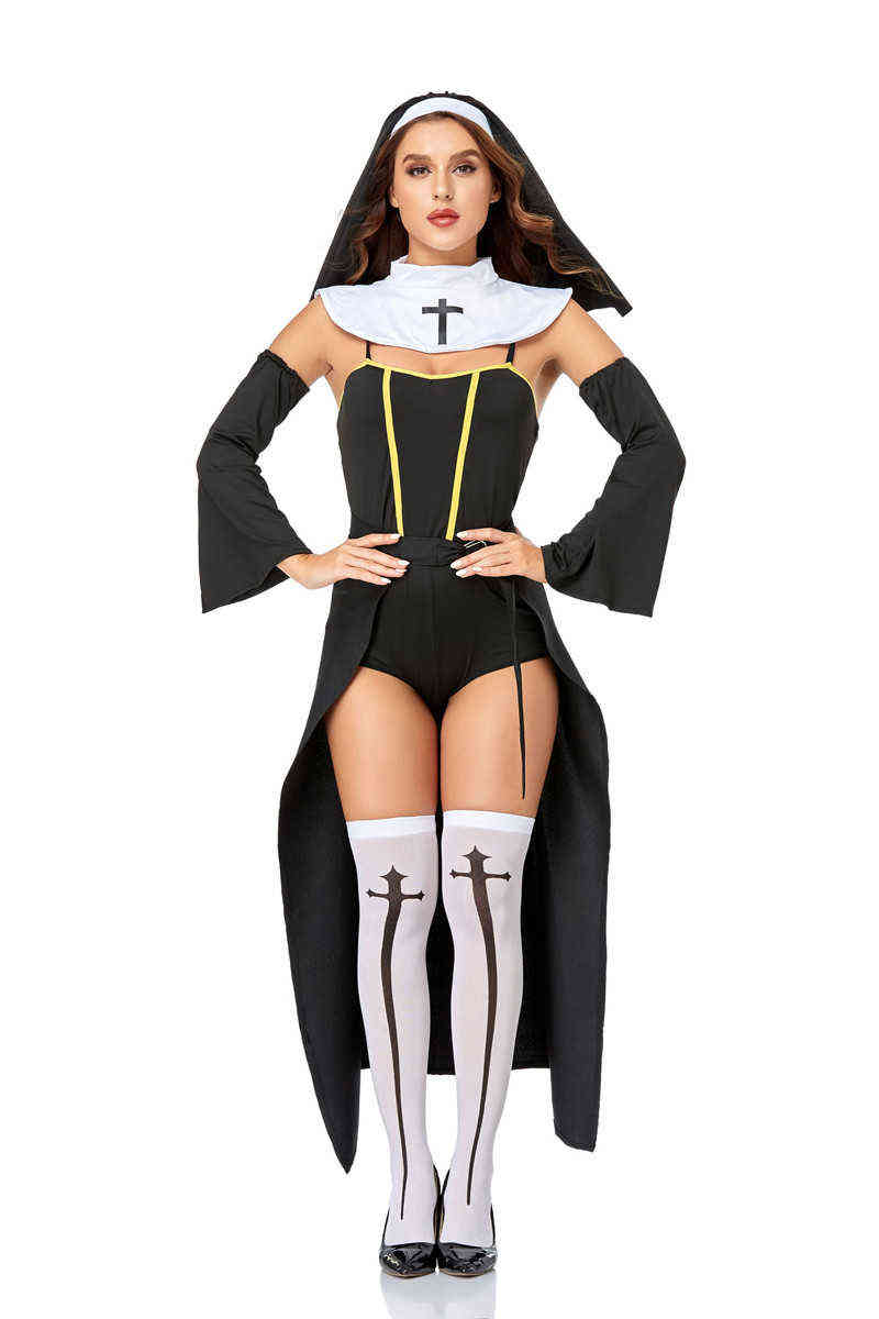 Stage Wear Sexy Nun Come Cosplay Uniform For Adult Women Halloween Church Missionary Sister Party Fancy Dress T220905