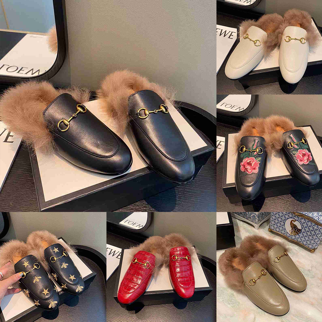 Designer Princetown Slippers Fashion Fur Loafers Men Women Mules Velvet Leather Loafer Metal Chain Shoe Warm Wool Slipper