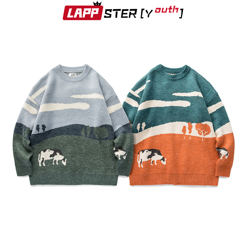 Men's Sweaters LAPPSTER-Youth Men Cows Vintage Winter Sweaters Pullover Mens O-Neck Korean Fashions Sweater Women Casual Harajuku Clothes 220906
