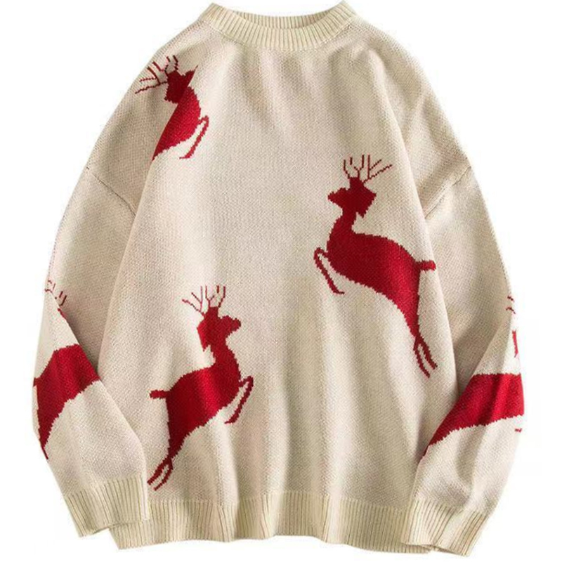 Men's Sweaters Men Sweater Oversize Autumn Winter Couples Loose Casual Cartoon Deer Year Sweater Pullover Japanese Vintage Daily Knitted 220906