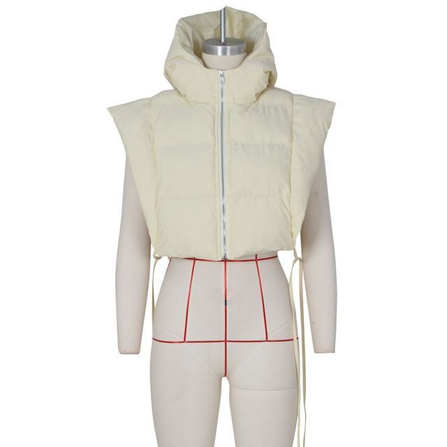 Women's Down Parkas HAOYUAN Sexy Cropped Puffer Jacket Sleeveless Zip Up Vest Hoodies Y2k Clothes for Women Side Bandage Night Clubwear Bubble Co