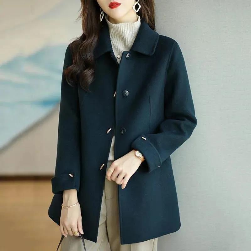 Women's Wool Blends Autumn Winter Woolen Coat Women Loose Elegant Overcoat Fashion Add Cotton Outerwear Black Woolen Trench Coat Female 220906