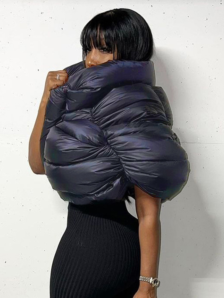 Women's Down Parkas Simenual Cotton-padded Puffer Jacket Women Irregular Sleeveless Terry Mock Neck Zipper Casual Streetwear Bread Outerwear Badd