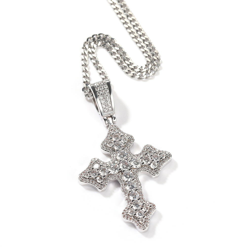 Bling Diamond Stone Cross Pendants Necklace Jewelry Platinum Plated Men Women Lover Gift Couple Religious Jewelry