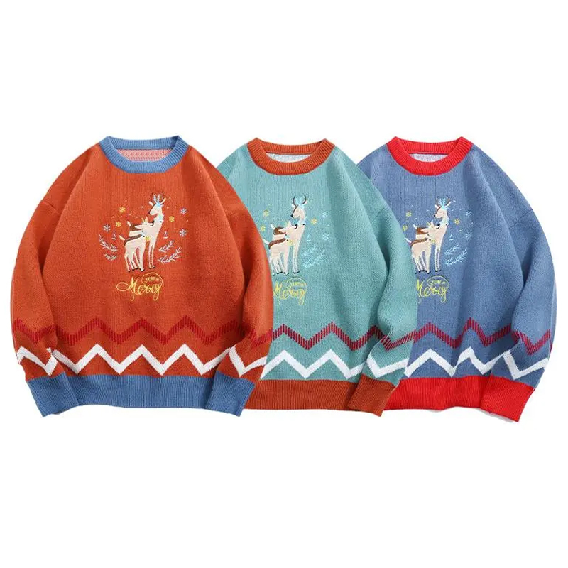 Men's Sweaters Oversized Cartoon Sweater Deer Embroidery Men Patchwork Knitwear Winter Japanese Fashion Woman Loose Casual Sweaters Pullovers 220