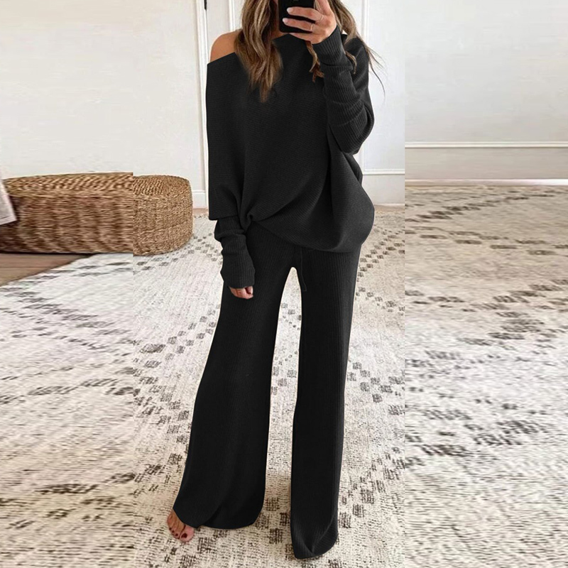 Womens Two Piece Pants Fashion Tracksuit Women Knitted Long Sleeve Oneck Pullover Sweater Wide Leg Pants Casual Loose Suit Female 2 Piece Set 220906