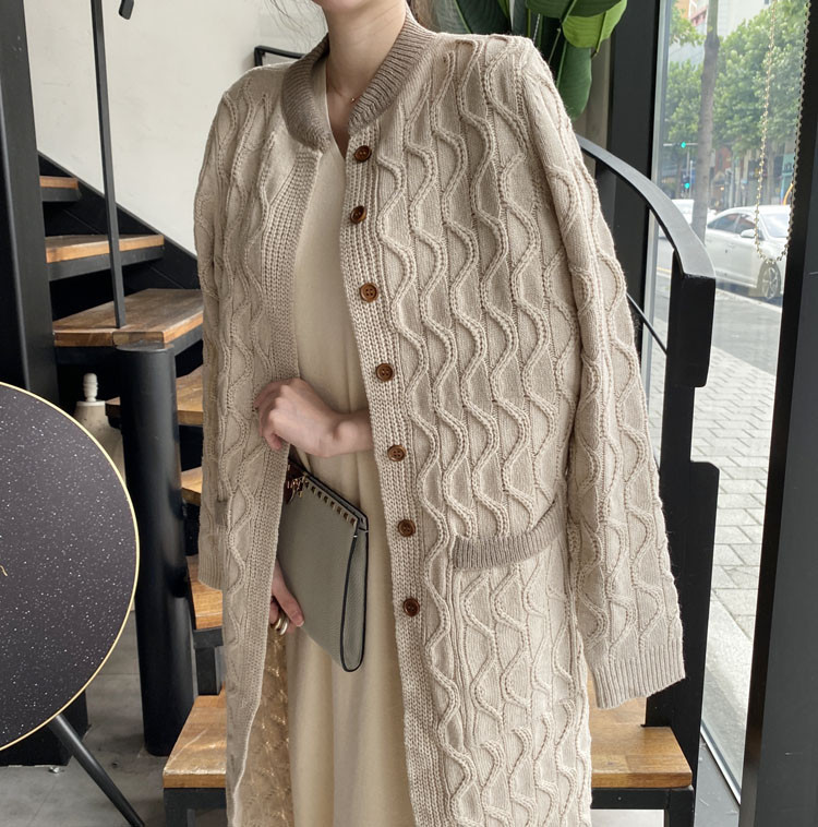 Womens Sweaters Winter Vintage Cardigan Long Knitted Solid Color Wave Pattern Single Breasted Thick Warm Korean Fashion Women Coats 220906