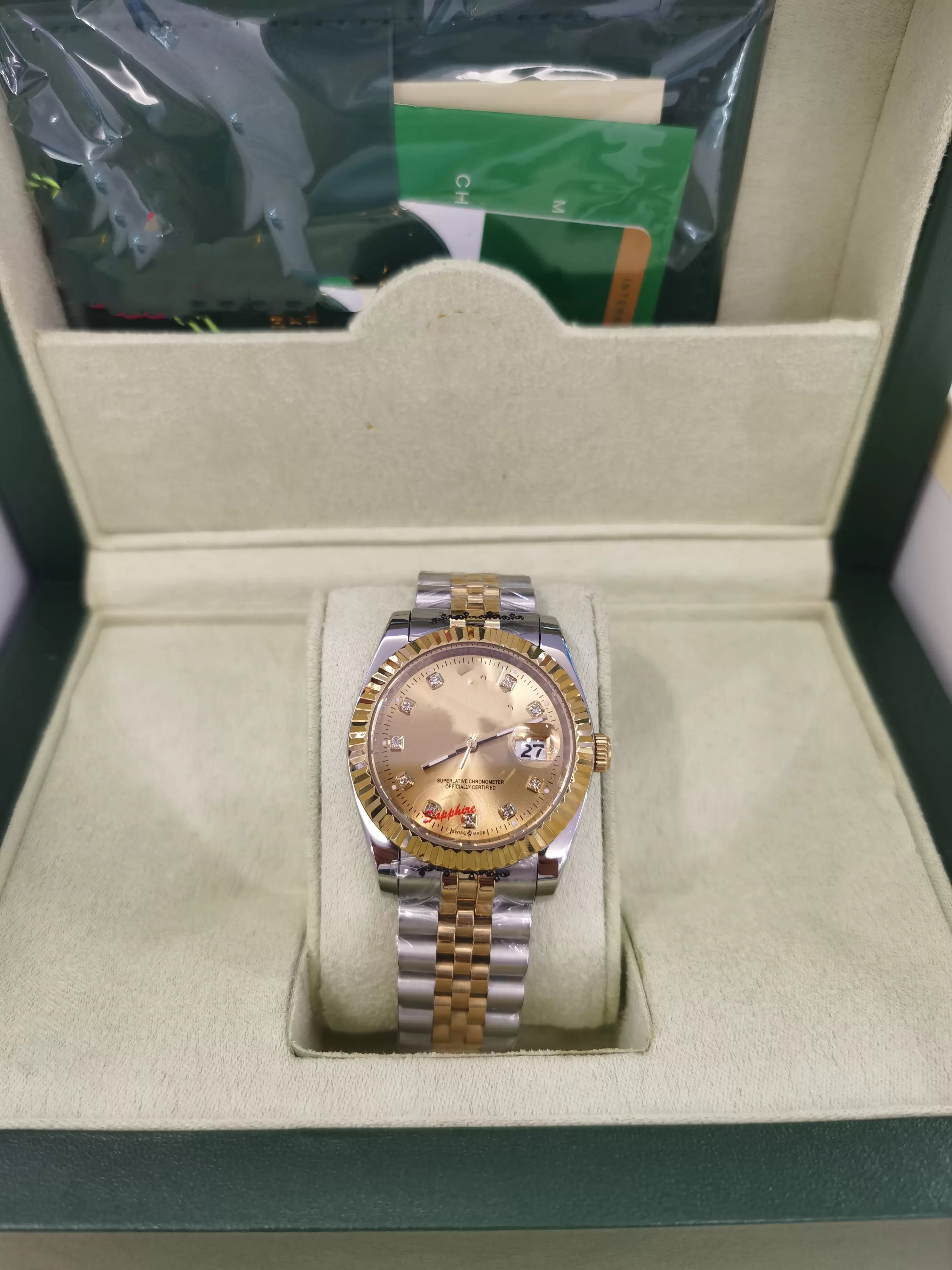 With Original Box Ladies Watch Women's man 26mm 31mm 36mm 41mm Diamond Dial 2813 Steel 18k Yellow Gold Jubilee Bracelet Automatic Mechanical Lady Women Watches, Style 3 31mm
With Original Box Ladies Watch Women's man 26mm 31mm 36mm 41mm Diamond Dial 2813 Steel 18k Yellow Gold Jubilee Bracelet Automatic Mechanical Lady Women Watches, Style 3 31mm