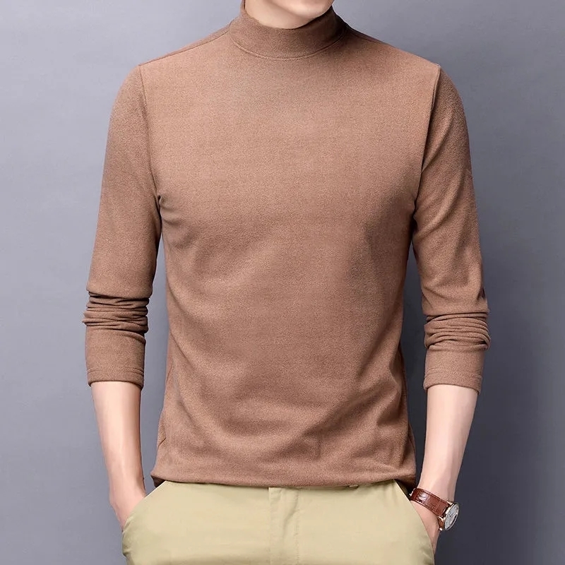 Men's T-Shirts Men T-Shirt Long Sleeve Tops Solid Zipper Mock Neck Pullover Male Hombre Warm Tees Autumn Winter Clothing Camisetas 220906