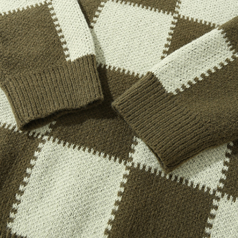 Men's Sweaters Winter High Street Plaid Sweater Vintage Men Pullovers Japanese Style Hip Hop Streetwear Couples Loose Wool Oversized Sweater 2209