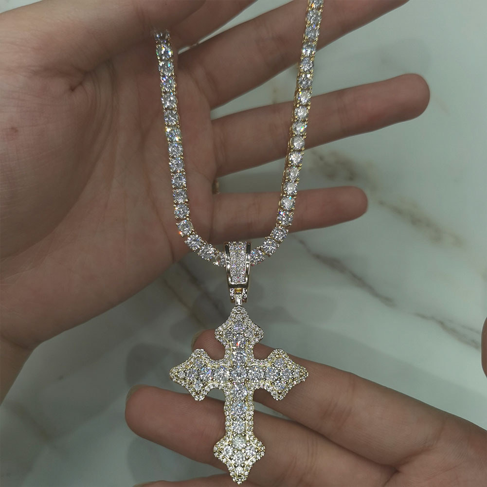 Bling Diamond Stone Cross Pendants Necklace Jewelry Platinum Plated Men Women Lover Gift Couple Religious Jewelry