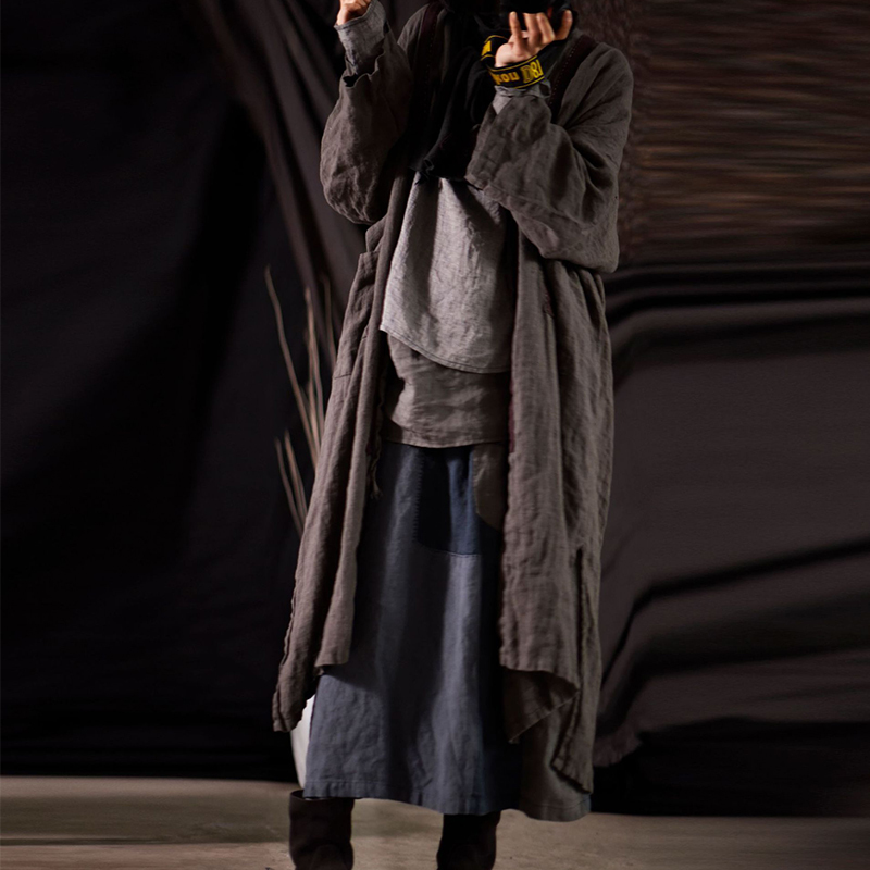 Women's Trench Coats Johnature Linen Vintage Patchwork Trench Loose Windbreaker Spring Retro Pockets Women Solid Color Long Coat 220906