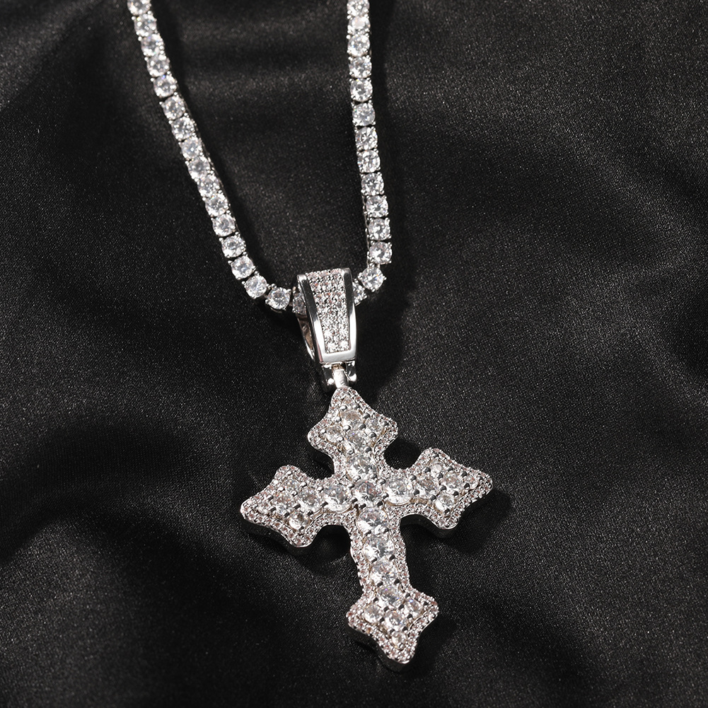 Bling Diamond Stone Cross Pendants Necklace Jewelry Platinum Plated Men Women Lover Gift Couple Religious Jewelry