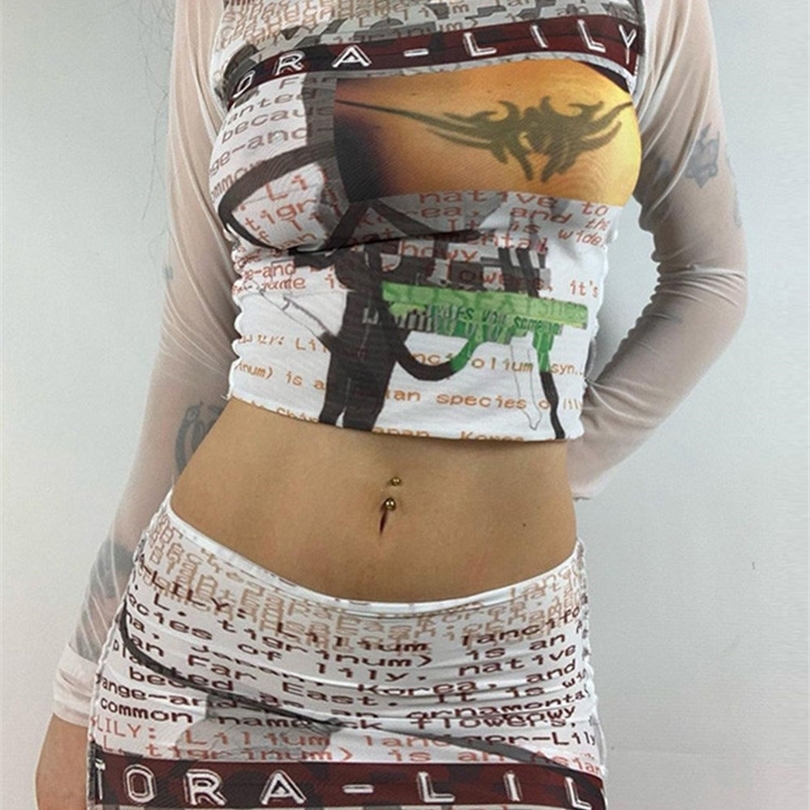 Two Piece Dress Hawthaw Women Autumn Winter Long Sleeve Printed T Shirt Pencil Skirt Two Piece Set Suit Outfit Fall Clothes Wholesale Items 220906