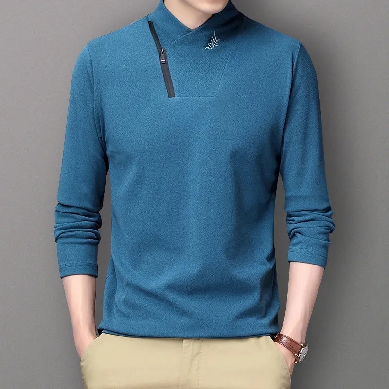 Men's T-Shirts Men T-Shirt Long Sleeve Tops Solid Zipper Mock Neck Pullover Male Hombre Warm Tees Autumn Winter Clothing Camisetas 220906
