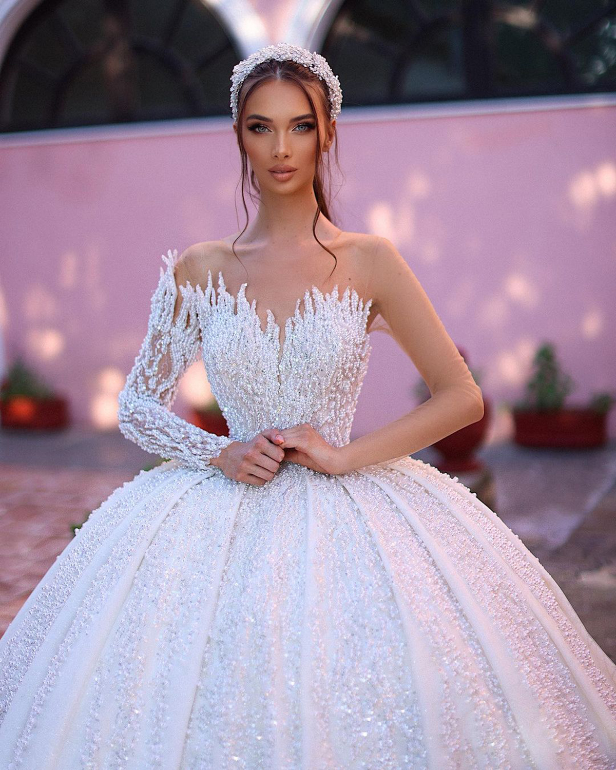 Exquisite One Shoulder Women Wedding Dress Shiny Custom Made Beads Lace Ball Gown Floor Length Bridal Dresses Plus Size