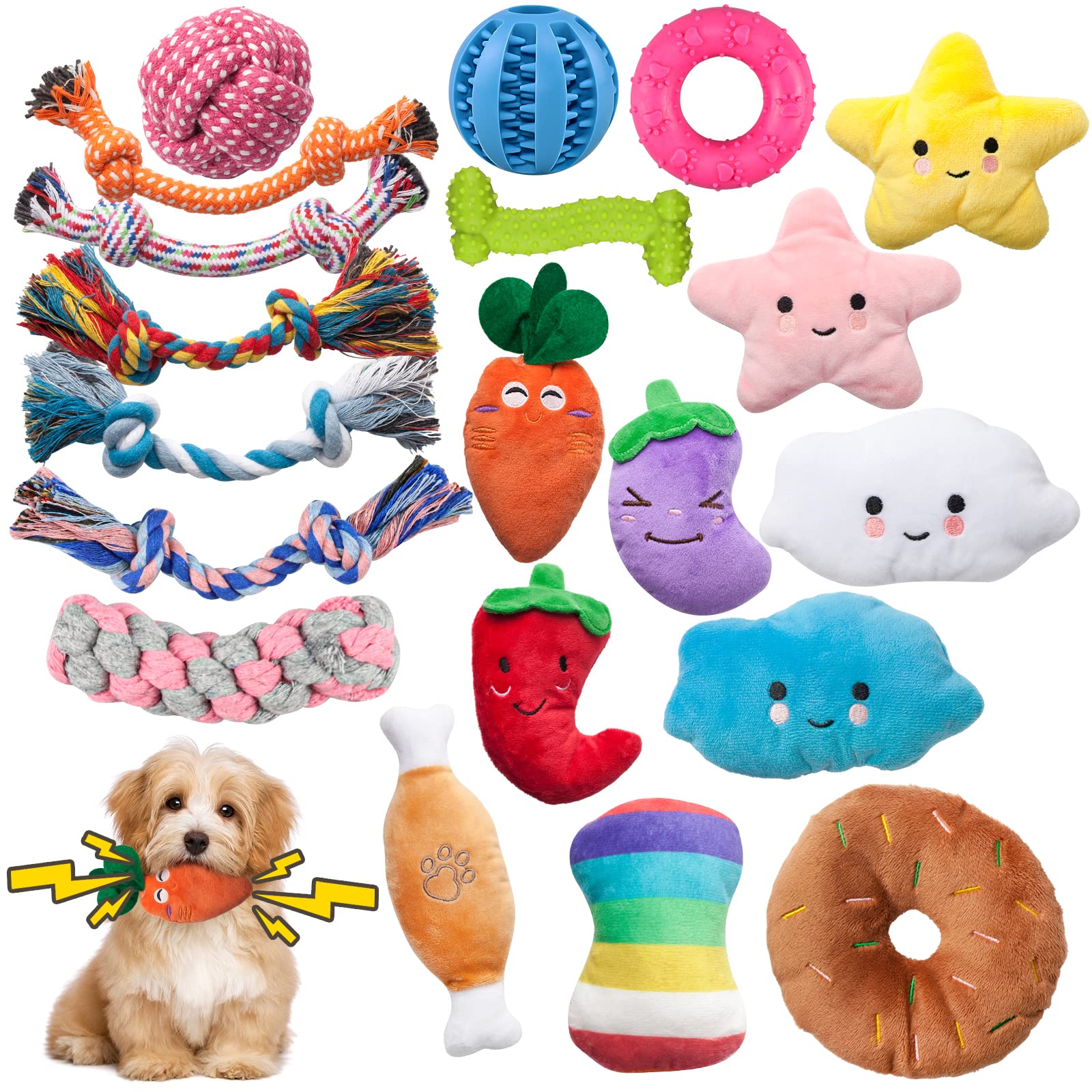 Dog Toys Chews Squeaky For Puppy Small Medium Dogs 18 Units Stuffed With Rubber In Bk Plush Toy Safe Fetch Chew Pack Chewi Ediblesbag
