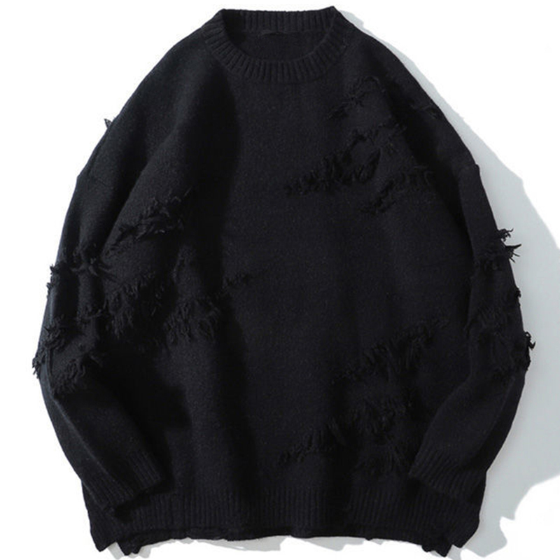 Men's Sweaters Vintage Sweater Hip Hop Harajuku Men Clothing Streetwear Pullovers Oversized Sweater Ripped Pure Color Hole Wool Knitwear Tops 220