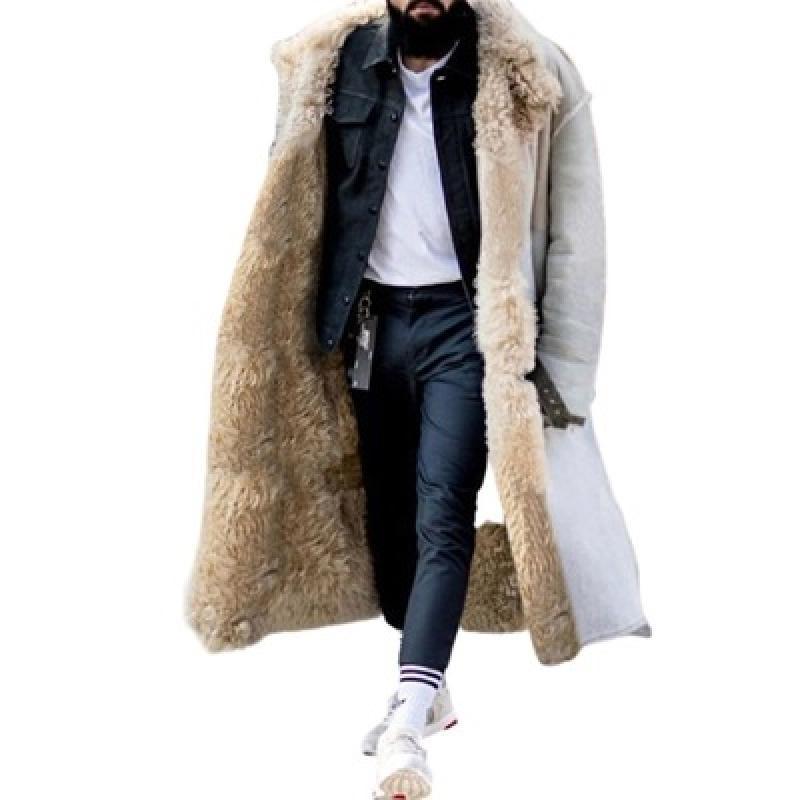 Mens Trench Coats Mens Trench Coats Color Solid Autumn Winter and Long Thickened Overcoat Lapel Frosted Velvet Sleeves Warm Pie To Overcome CottonPadd