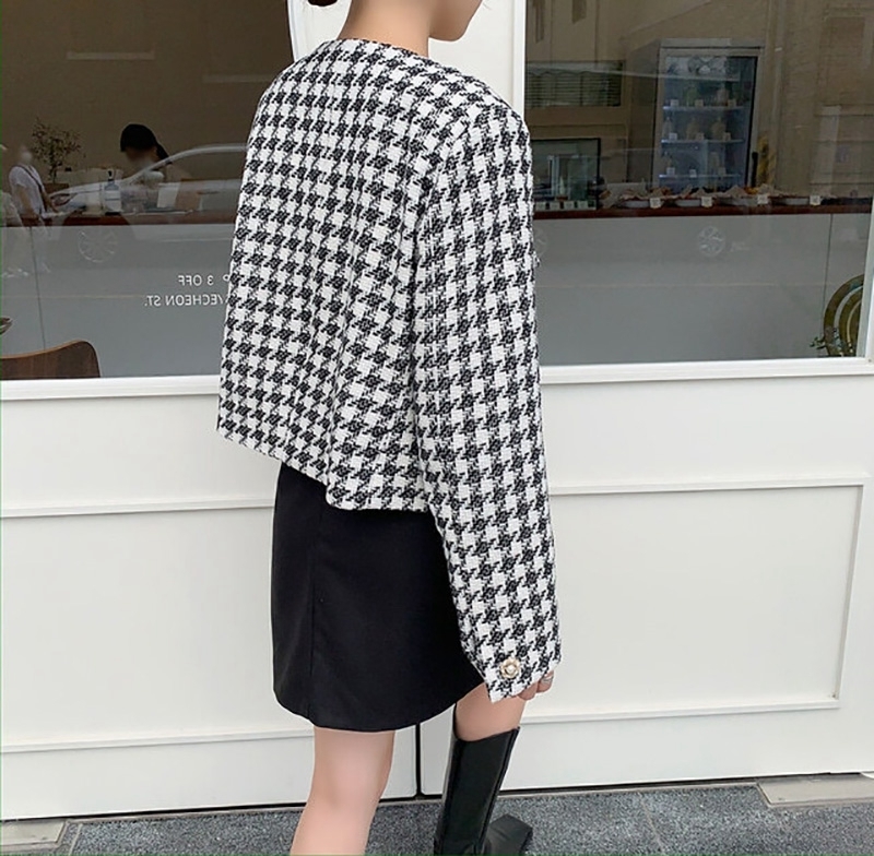 Womens Jackets Korean Casual Plaid Women Jackets Loose Vneck Single Breasted Fashion Houndstooth Fall Jackets Fashion Ladies Coats 220906