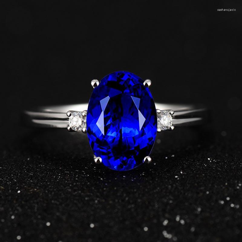 Cluster Rings Cellacity Classic Sapphire Silver 925 Ring With Oval Green/pink/blue Gemstone Adjust Size Luxury Jewelry Gift For Woman