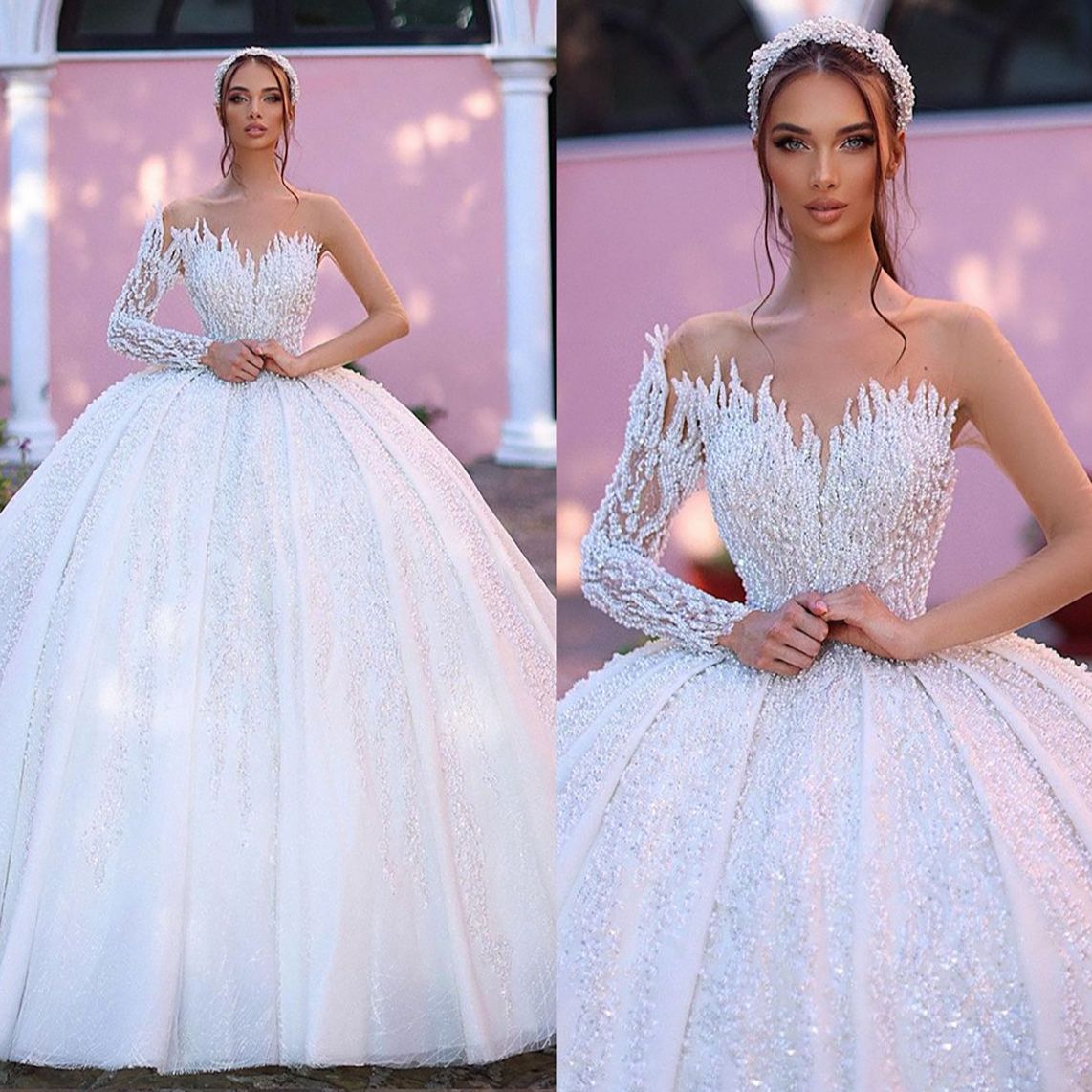 Exquisite One Shoulder Women Wedding Dress Shiny Custom Made Beads Lace Ball Gown Floor Length Bridal Dresses Plus Size