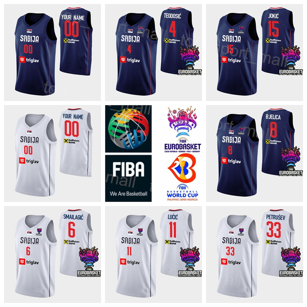 Printed 2023 FIBA Serbia Basketball Jersey National Team 15 Nikola Jokic 4 Milos Teodosic 30 Aleksa Avramovic 14 Dusan Ristic 9 Vanja Marinkovic 10 Nikola Kalinic, With world cup patch
Printed 2023 FIBA Serbia Basketball Jersey National Team 15 Nikola Jokic 4 Milos Teodosic 30 Aleksa Avramovic 14 Dusan Ristic 9 Vanja Marinkovic 10 Nikola Kalinic, With world cup patch