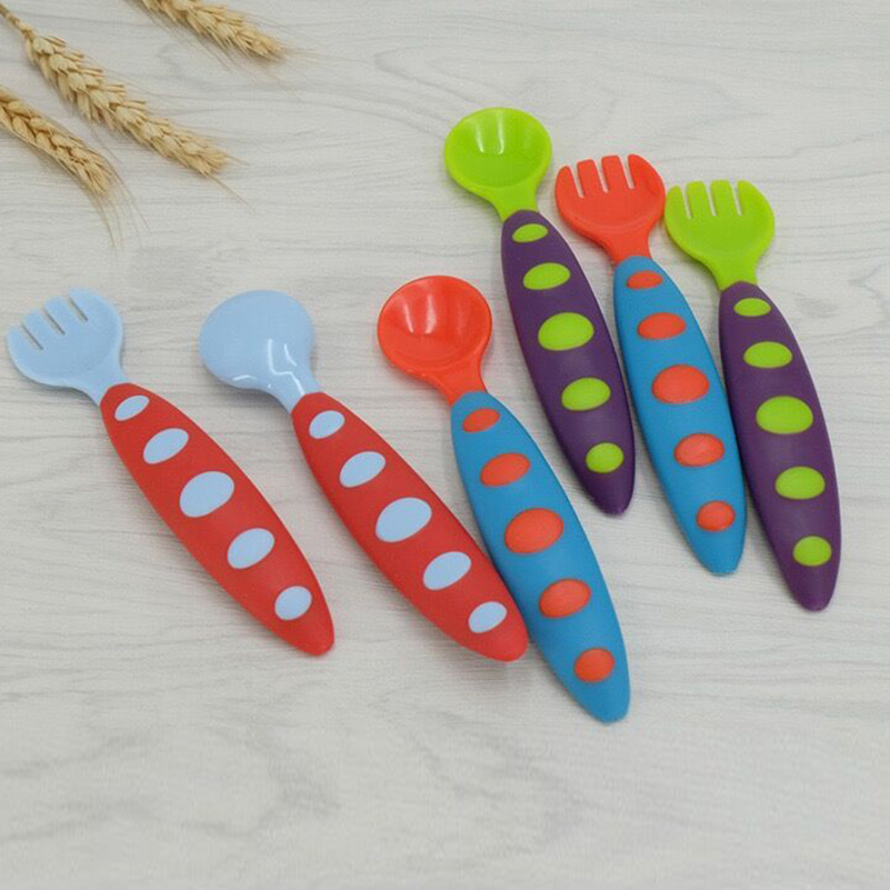 Feeding Baby Mother and Cherry Children's Silicone Spoon Eating Fork Feeding Tableware Set Supplementary Food Training Wholesale Products