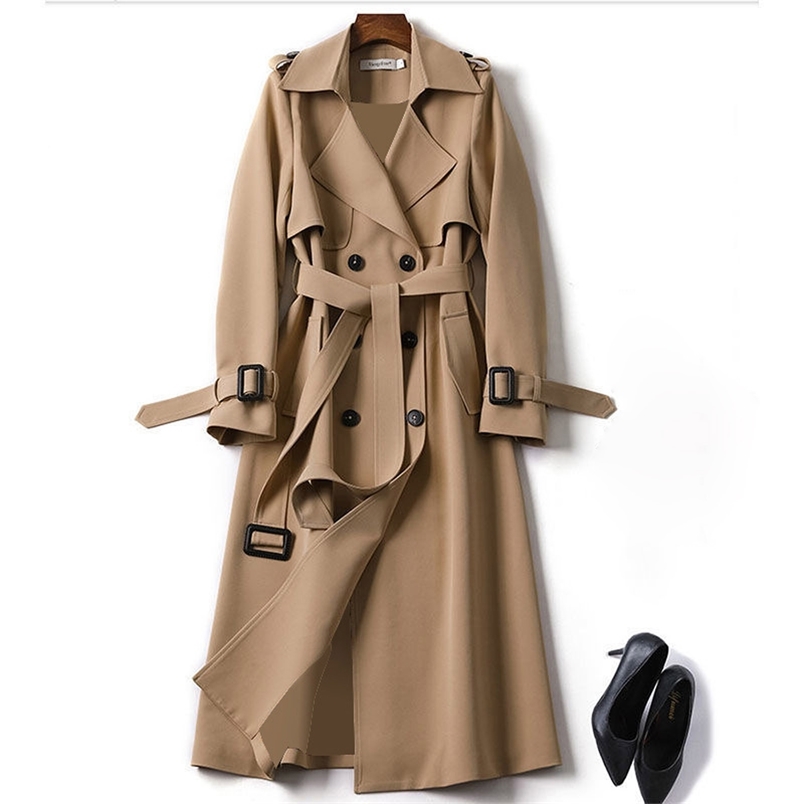 Women's Trench Coats Autumn Elegant Long Women Trench Lace Up Waist Casual Solid V Neck Overcoat Plus Size Long Sleeve Windbreaker Female Trench 