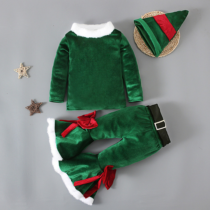 Clothing Sets Toddler Girls Xmas Costume For Year Kids Girls Xmas Clothes Set Tops Belt Pants Hat Baby Girls Christmas Outfit 220905
