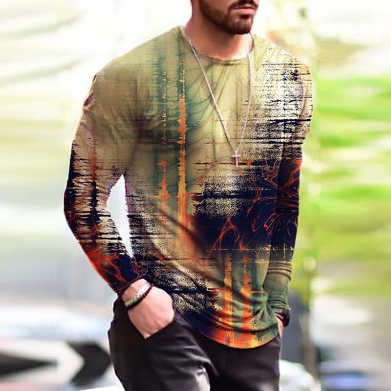 Men's T-Shirts XS-6XL Plus Size Men's Clothing Fashion T-Shirts Autumn Long Sleeve Tie-dye Gradient Street Tee 3D Printing Oversized Male To