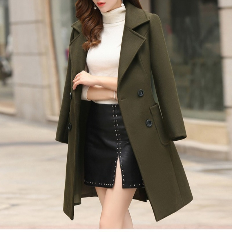 Women's Wool Blends Women Woolen Coat Autumn Winter Korean Slim Fit Mid-long Woolen Coat Elegant Women Woolen Coat Abrigos Mujer Invierno 220906