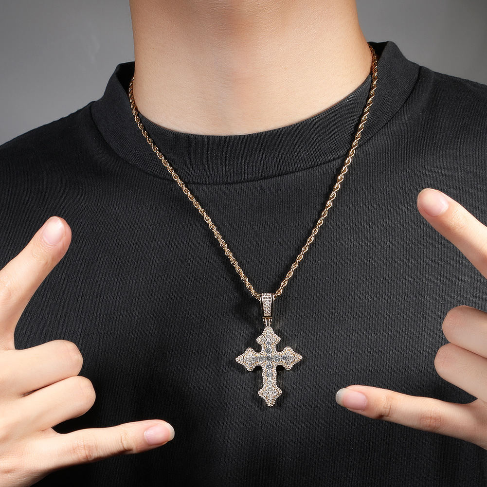 Bling Diamond Stone Cross Pendants Necklace Jewelry Platinum Plated Men Women Lover Gift Couple Religious Jewelry