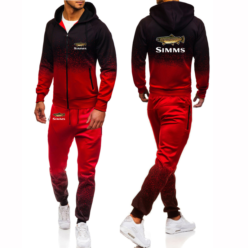 Mens Tracksuits Simms Fishing Mens Gradients Color Tracksuits Fashionable Print Casual Cotton Jackets Hoodie TopsPants 2 Pieces Suits 220906