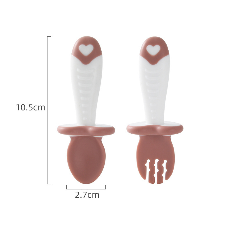 Cups Dishes Utensils 2Pcs Set Baby Spoon Fork Silicone Infant Red Green Cutlery Feeding Tableware Easy Learn Short Set 220906