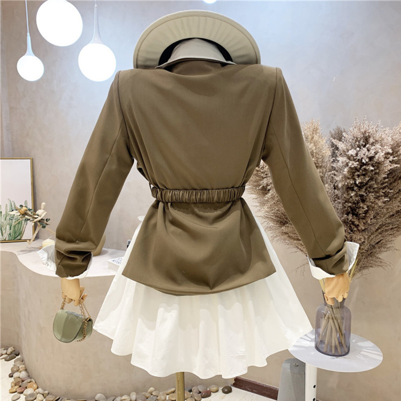 Two Piece Dress Autumn Korean Womens Suit Fashion Slim Waist Blazer Coat White Shirt Sets Office Lady Streetwear 2 Outfit 220906