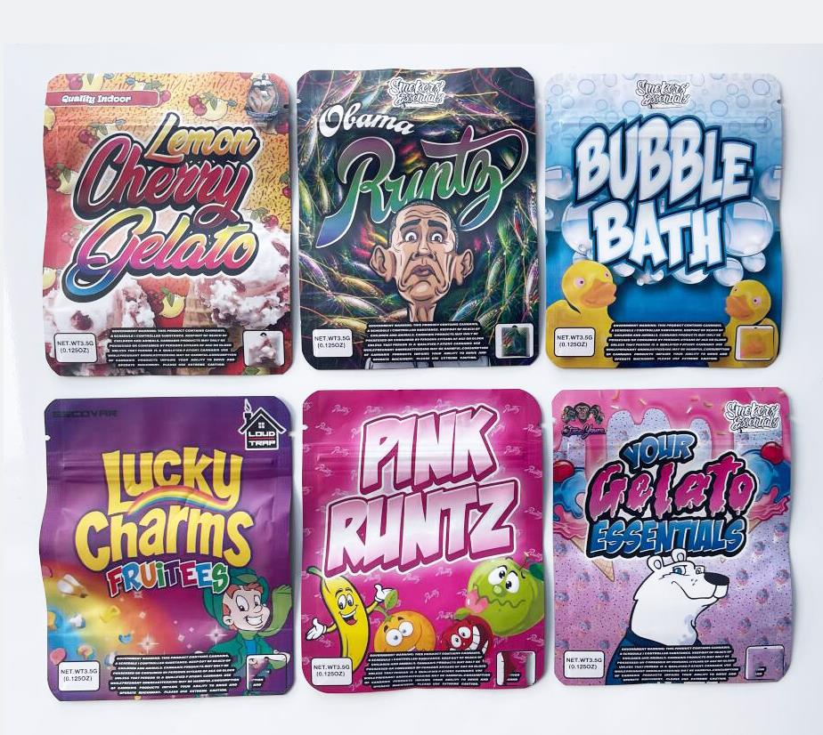EMPTY 3.5g 7.0g Mylar bags zipper package BUBBLE BATH PINK RUNTZ Lucky Charms OBAMA Runtz lemon cherry gelato pouch
EMPTY 3.5g 7.0g Mylar bags zipper package BUBBLE BATH PINK RUNTZ Lucky Charms OBAMA Runtz lemon cherry gelato pouch