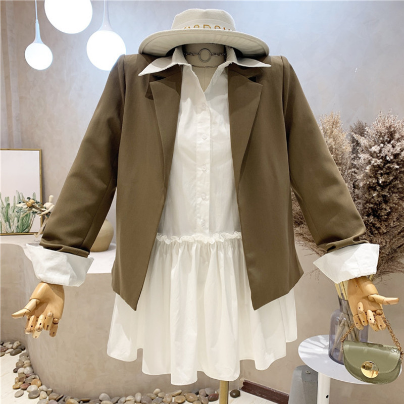 Two Piece Dress Autumn Korean Womens Suit Fashion Slim Waist Blazer Coat White Shirt Sets Office Lady Streetwear 2 Outfit 220906