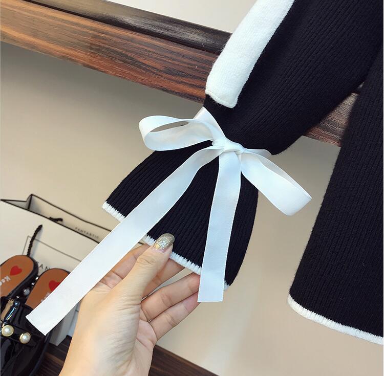 Two Piece Dress Arrival Korean Office Lady Elegant Knitting Suit Plaid Tassel Hem Long Skirts Two Piece Flare Sleeve Bow Sweater Sets 220906