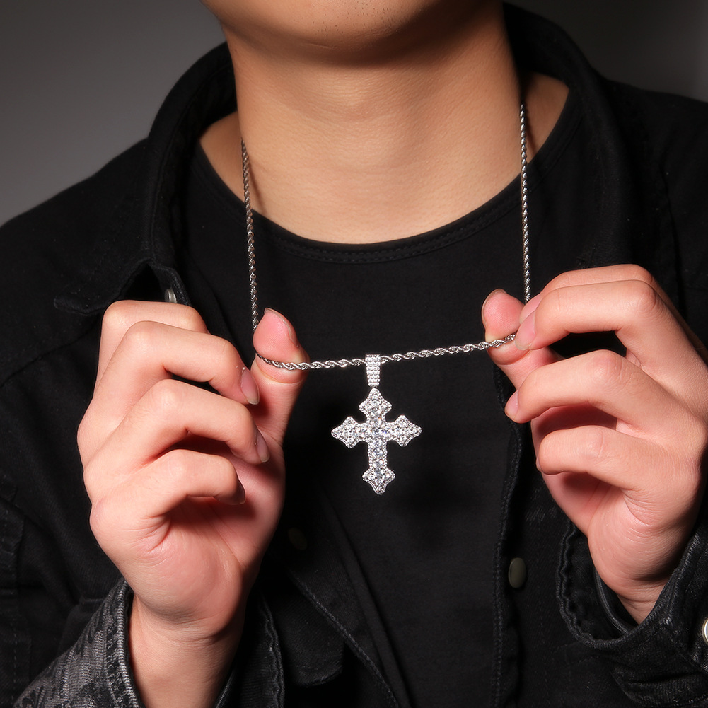 Bling Diamond Stone Cross Pendants Necklace Jewelry Platinum Plated Men Women Lover Gift Couple Religious Jewelry