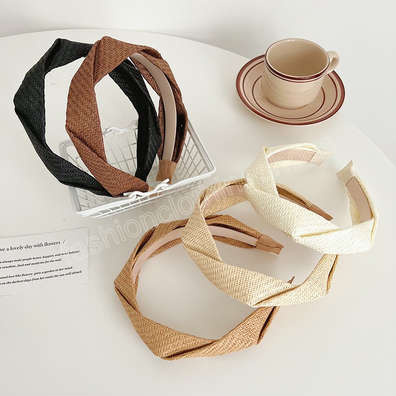 Bohemian Vintage Grass Weaving Headband Hairband Hair Accessories Cross Handmade Hair Hoop For Women Girls