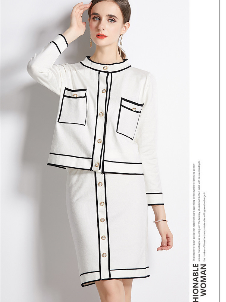 Two Piece Dress Elegant Knitted Skirt Sets Women Vintage Pockets ONeck Single Breasted Long Sleeve Cardigan Sweater Mini Skirts 2 Piece Set 220906